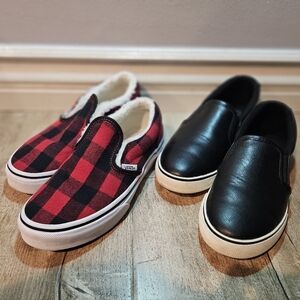 Kids Sz 3 Shoes - Vans Red Plaid and Cat & Jack Black Slip-Ons